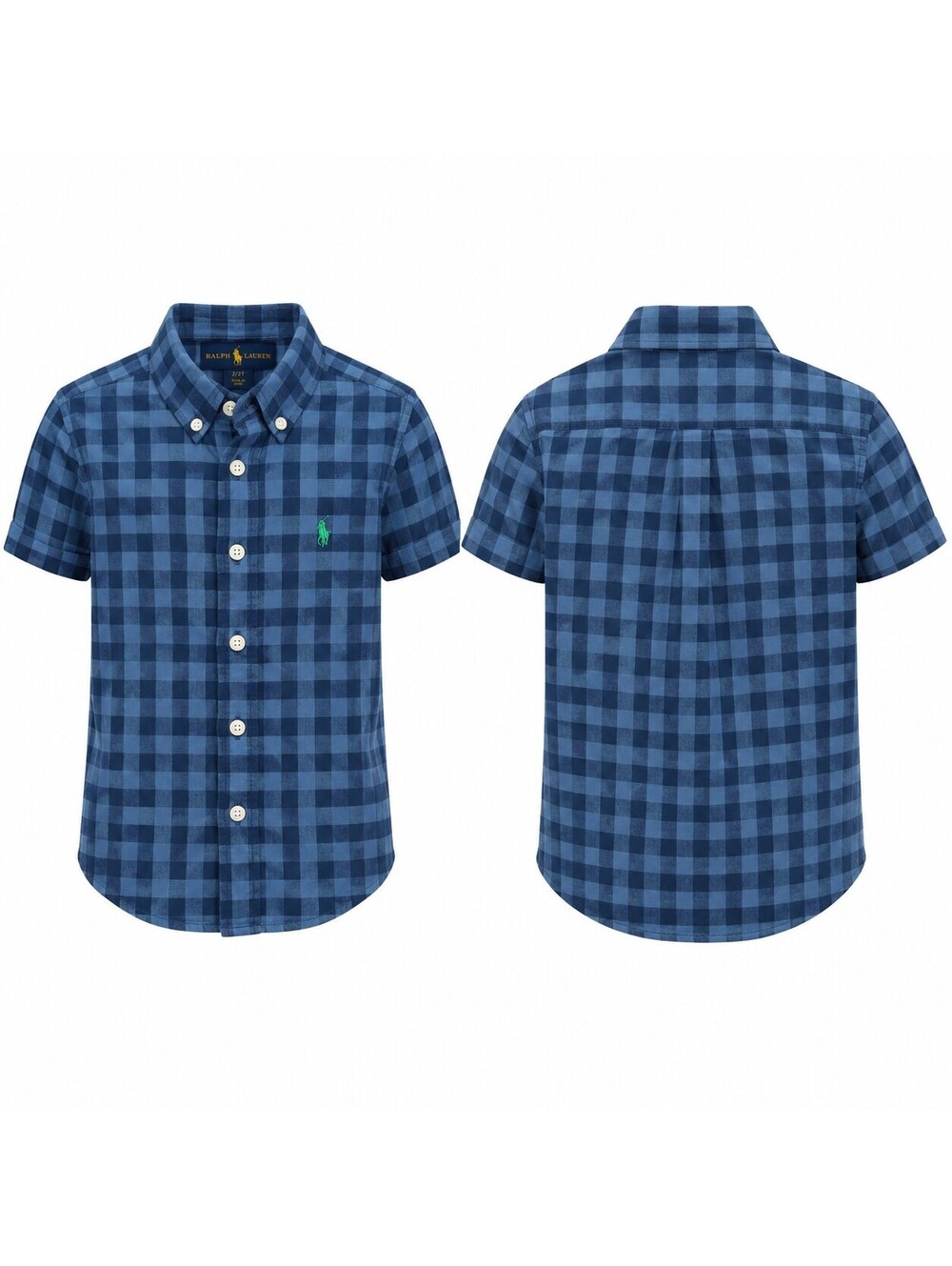 Ralph Lauren Blue Navy Flannel 4T Collared  Button Up Green Pony